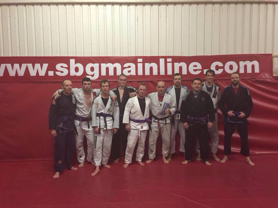 Group photograph at Simon’s purple belt promotion at SBG